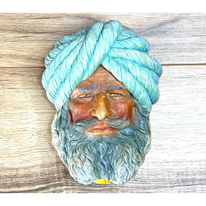 Afghan Chalkware Head Bossons-Style Turban Head Covering Wall Sculpture Vintage